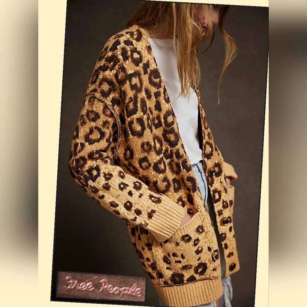 Free People Leopard Print Cardigan